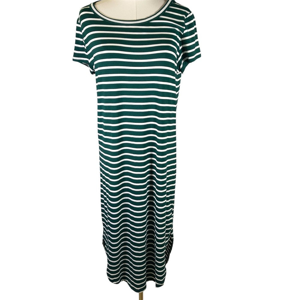 Green and White Striped Short-Sleeve T-shirt Midi Dress